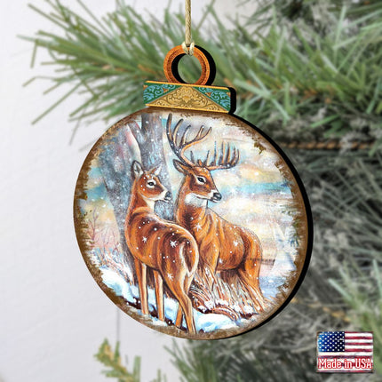 Deer's Family Ball Wooden Ornaments by G. DeBrekht - Wildlife Holiday Decor - 8025212-2
