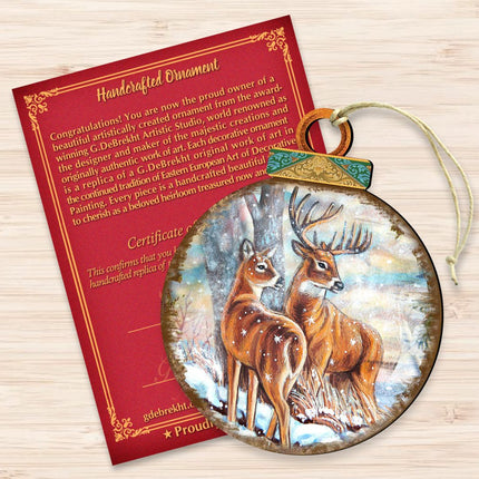 Deer's Family Ball Wooden Ornaments by G. DeBrekht - Wildlife Holiday Decor - 8025212-3
