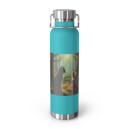22oz Insulated Bottle — Enchanted Forest Cat & Girl Illustration