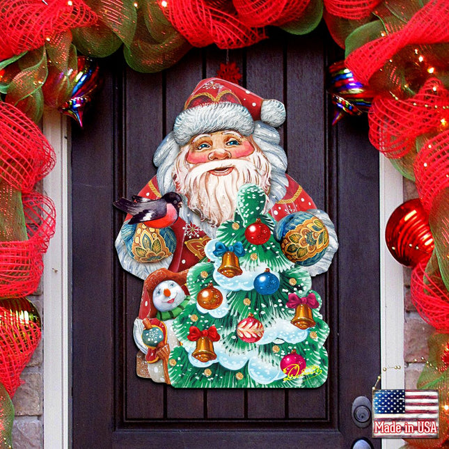 Santa Tree Decorating Christmas Door Decor by G. DeBrekht - Christmas Santa Snowman Decor - 8119181H-0
