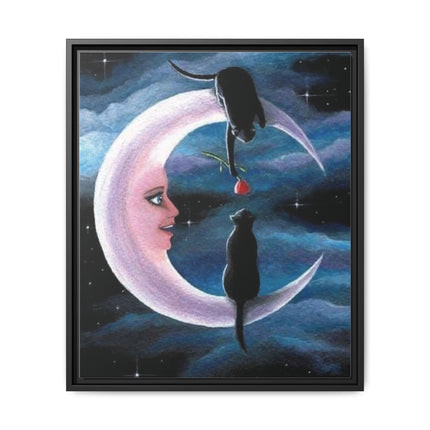 Framed Matte Canvas Moon Cats Wall Art — Whimsical Night Sky Print