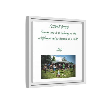 Flower Child Matte Canvas Print — "Flower Child" Quote with Festival Photo (Framed)