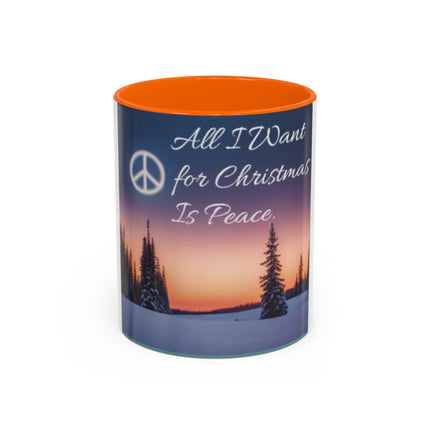 Christmas Peace Accent Mug | 11oz Ceramic Cup with Quote & Sunset