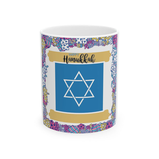 Happy Hanukkah Mug – 11oz Ceramic Cup with Star of David Design
