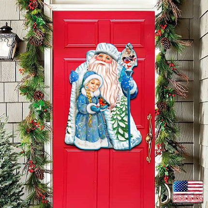 Santa With the Girl Christmas Door Decor by G. DeBrekht - Christmas Santa Snowman Decor - 8111410H-3