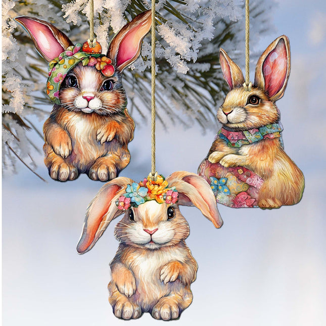 Easter Bunnies Wooden Ornaments Set of 3 by G. Debrekht - Easter Décor - 8091042-S3-0