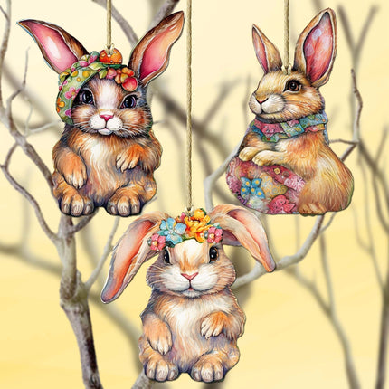 Easter Bunnies Wooden Ornaments Set of 3 by G. Debrekht - Easter Décor - 8091042-S3-1