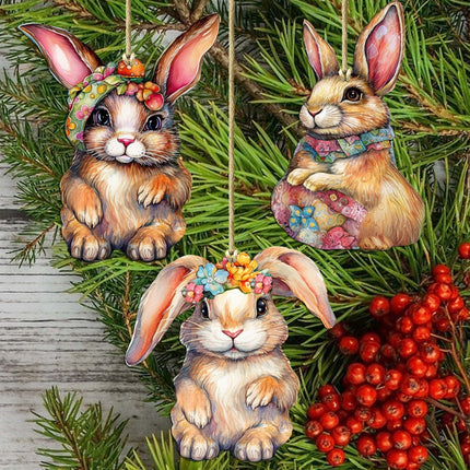 Easter Bunnies Wooden Ornaments Set of 3 by G. Debrekht - Easter Décor - 8091042-S3-2