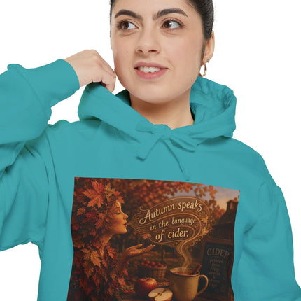 Autumn Leaves & Cider Hoodie — Cozy Fall Sweatshirt with 'Autumn Speaks' Still Life Design