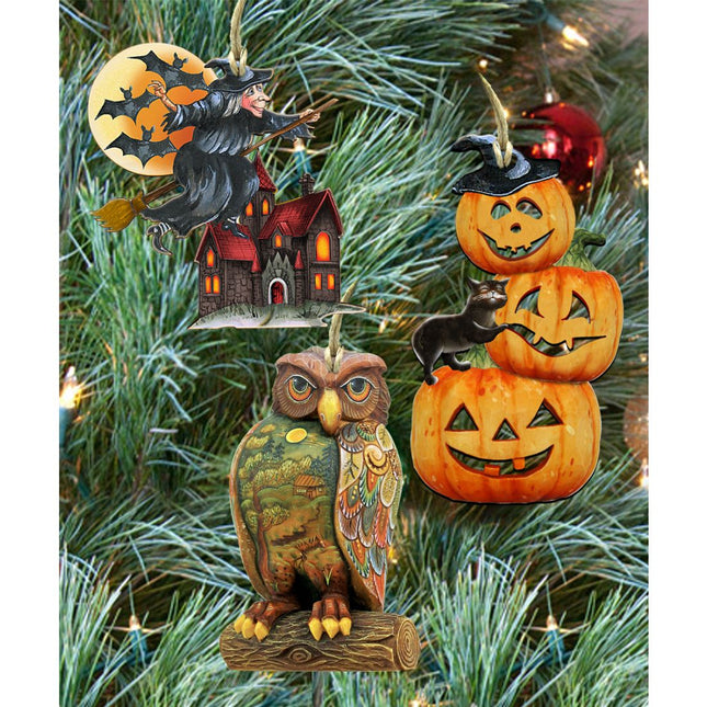 Classic Halloween Wooden Ornaments Set of 3 by G. DeBrekht - Christmas Décor - 8100084S3-0