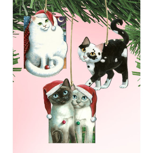 Christmas Cats Wooden Ornaments Set of 3 by Laura Seeley - Pets Dog and Cats Décor - 8100099S3-LS-0