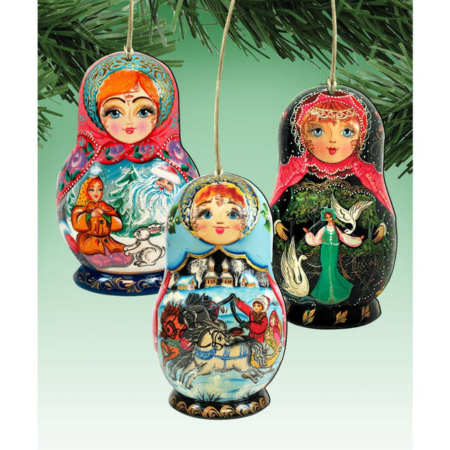 Nesting Doll Wooden Ornaments Set of 3 by G. DeBrekht - Christmas Décor - 8100105S3-0