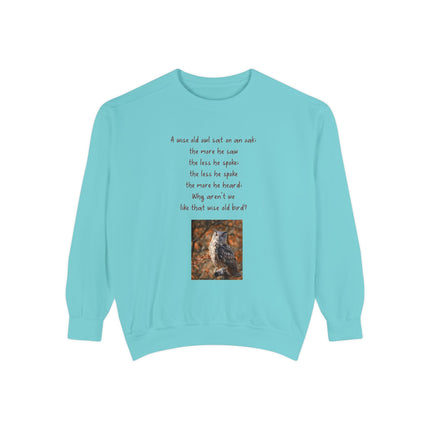 Poetic Owl Sweatshirt — Illustrated Owl Art with Poem Crewneck