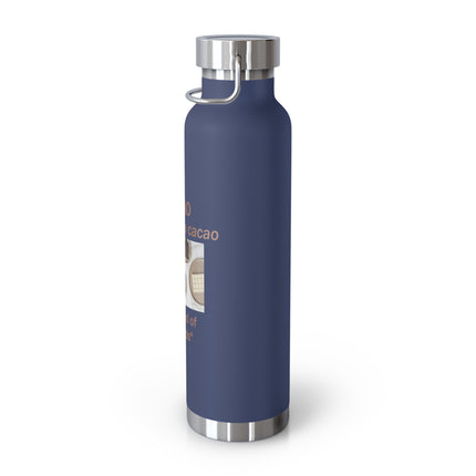 Cacao Copper Vacuum Bottle 22oz – Insulated Travel Bottle with ‘Cacao: The Food of the Gods’ Design