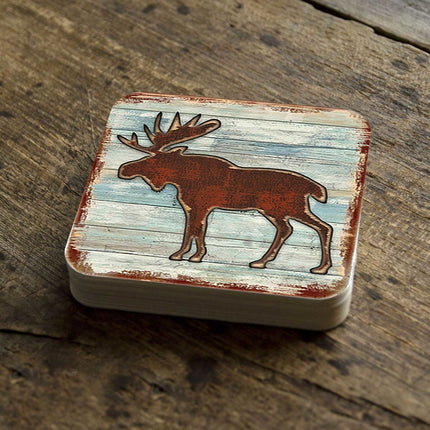 Moose Wooden Cork Coasters Gift Set of 4 by Nature Wonders - Nature Wildlife Decor  - 8198222-9C-S4-2