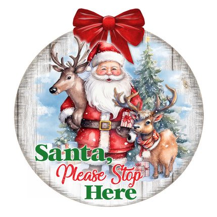 Santa Please Stop Here Sign Front door welcome sign Main entrance banner Welcome sign - Wooden front porch decor - 933116H-4