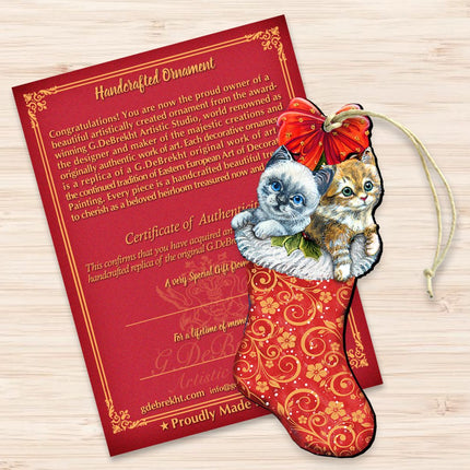Kitty Cats Christmas Stocking Wooden Ornaments by G. DeBrekht - Christmas Santa Snowman Decor - 8114021-3