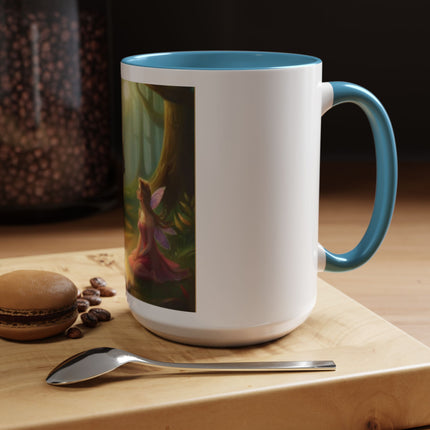 Fairy and Black Cat Forest Coffee Mug – Fantasy Woodland Tea Cup