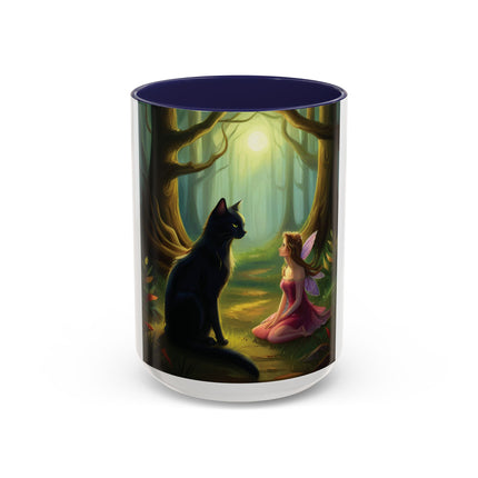 Mystical Fairy & Cat Mug – Enchanted Forest Design, 15oz Accent