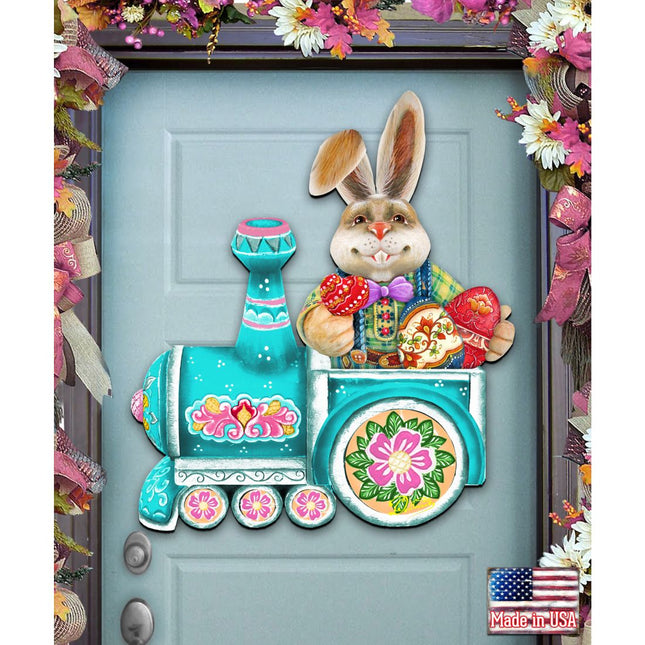 Village Train Ride Bunny Door Decor by G. DeBrekht - Easter Spring Decor - 8129211-2H-0