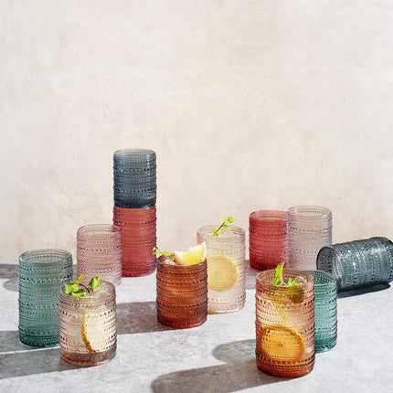 Hobnail Drinking Glasses Pastel Colored Beaded Drinking | Set of 12-1