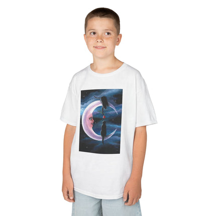 Kids Moon Dreamer Tee — Black Cats on Crescent Moon Graphic