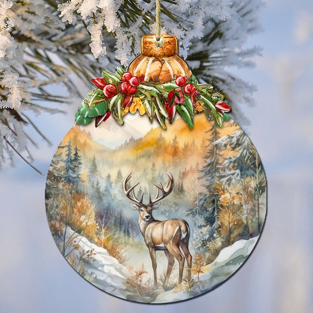 Elk in Mountain's Nature Beauty Wooden Ornaments by G.Debrekht - Wildlife Holiday Decor - 870027-0