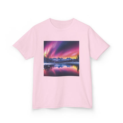 Kids Tee — Colorful Northern Lights Mountain Print