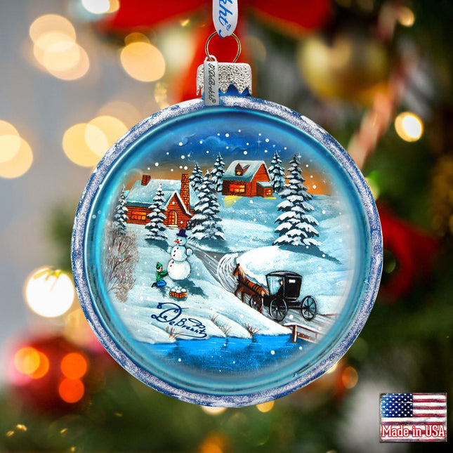 Vintage Winter Village Glass Ornament by G. DeBrekht - Christmas Decor - 73368C-0