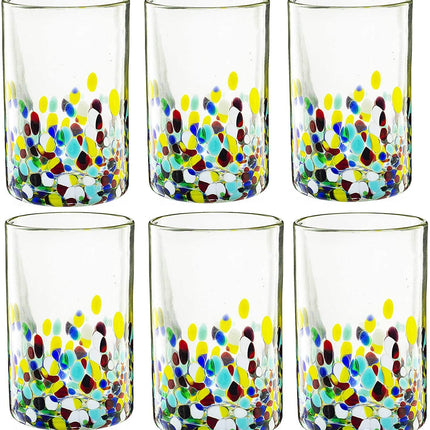 Hand Blown Mexican Drinking Glasses – Set of 6 Confetti Rock Design Glasses by The Wine Savant (Climbing Confetti)-2