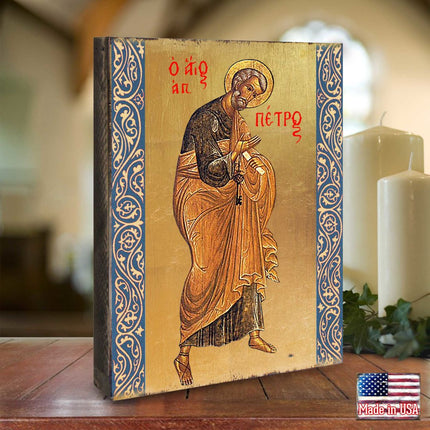 Saint Peter Wooden Gold Plated Religious Christian Sacred Icon - Inspirational Icon Decor - 85042-1