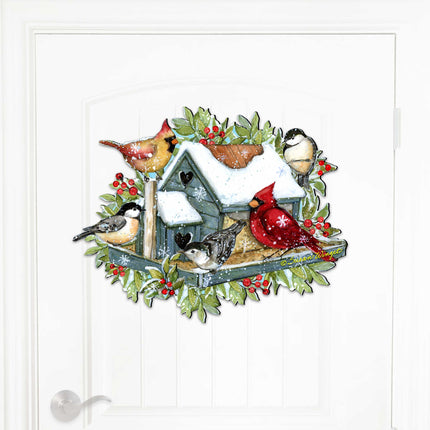Front Door Winter Cardinals Birdhouse Decor - Christmas Welcome by Susan Winget - Handmade Gift Product Code 8471115-2H-SW-1