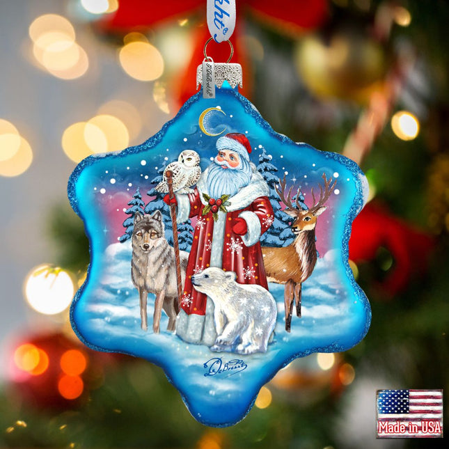 Santa Polar Story Snowflake Glass Ornament by G. DeBrekht - Christmas Santa Snowman Decor - 754-011-0