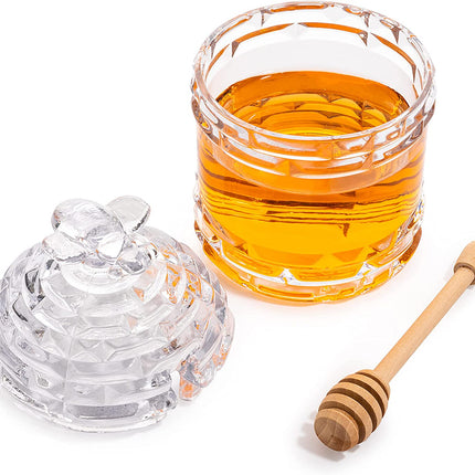 Crystal Bee Honey Dish Jar, Gift 6" - Glass Honey Pot with Dipper and Lid Cover for Home Kitchen Honey and Syrup, Gorgeous Bee Decor Beehive Honey Pot, Great for Jam, Honey, Jelly 14oz-4