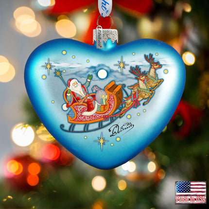 Santa on His Way Glass Ornament by G. DeBrekht - Christmas Santa Snowman Decor - 753-005-0