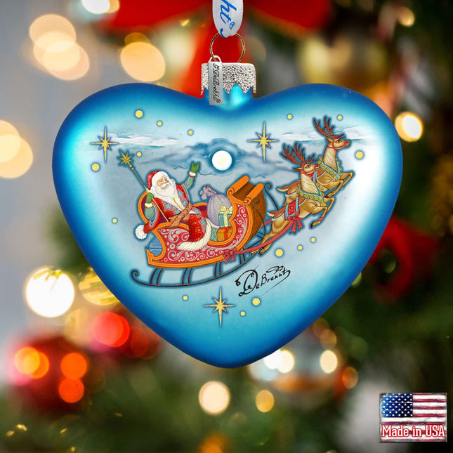 Santa on His Way Glass Ornament by G. DeBrekht - Christmas Santa Snowman Decor - 753-005-0