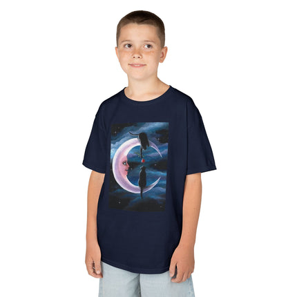Kids Moon Dreamer Tee — Black Cats on Crescent Moon Graphic
