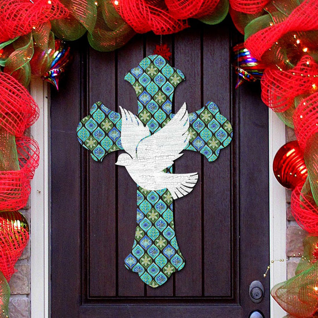 White Doves Cross Easter Door Decor by G. DeBrekht - Easter Spring Decor - 8191163-2H-0