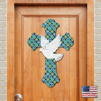 White Doves Cross Easter Door Decor by G. DeBrekht - Easter Spring Decor - 8191163-2H-1