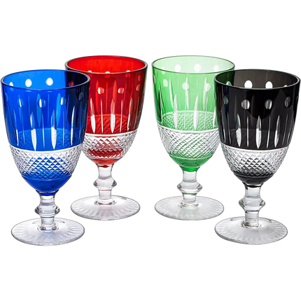 The Wine Savant Crystal Italian Multicolor Design Cups -Set of 4 Short Chalice Glasses 8oz 5.7" H Venetian Italian Style Red, Blue, Green, Black Glasses, Great for Dinner Parties, Bars & Weddings-0