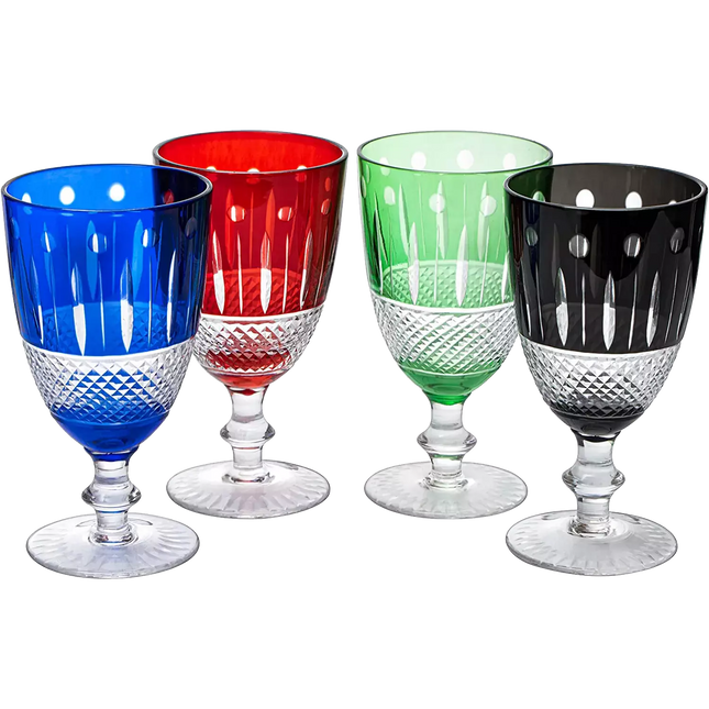 The Wine Savant Crystal Italian Multicolor Design Cups -Set of 4 Short Chalice Glasses 8oz 5.7" H Venetian Italian Style Red, Blue, Green, Black Glasses, Great for Dinner Parties, Bars & Weddings-0