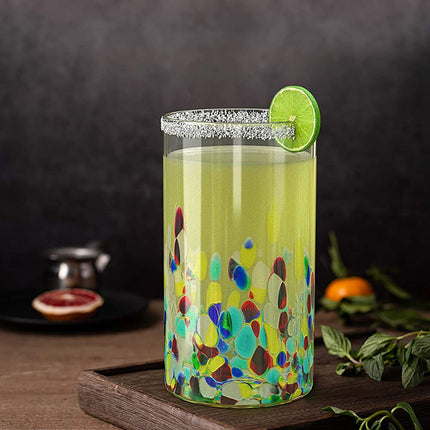 Hand Blown Mexican Drinking Glasses – Set of 6 Confetti Rock Design Glasses by The Wine Savant (Climbing Confetti)-1