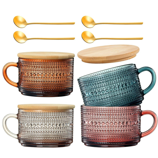 Vintage Hobnail Glass Coffee Mugs Set With Handles | Set of 4-0