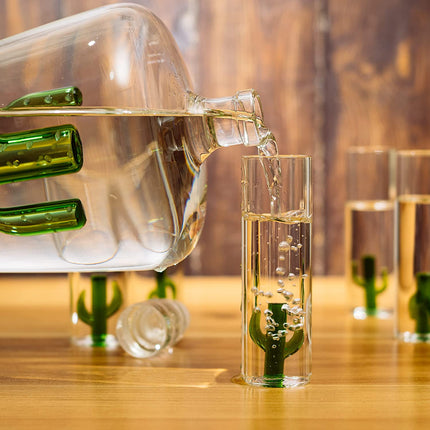 Tequila Decanter Set with Cactus Decanter and 6 Cactus Shot Glasses Set, Perfect for Holiday Gifts for Tequila Lovers, 25 Ounce Bottle, 3 Ounce Shot Glasses Cinco De Mayo, Reposado Gift (Cactus)-2