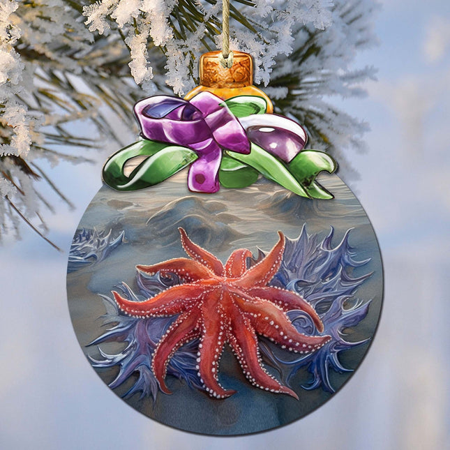 Sunflower Sea Star Bow Wooden Ornaments by G.Debrekht - Wildlife Holiday Decor - 870018-0