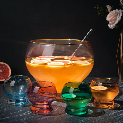 Colorful 1.7 Gallon Punch Bowl with 4 10oz Glasses Set with Ladle Gift For Mothers Day, Her, Wife, Mom, Friend - Colored Set Margarita, Cocktails, Juice, Punch Drink bowl for Parties, Weddings-2
