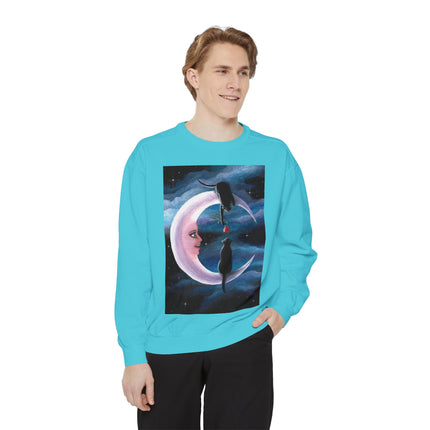 Moonlit Cats Sweatshirt —Whimsical Crescent Moon & Black Cat Graphic