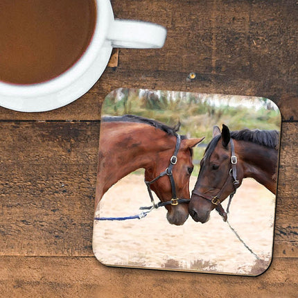 Horses Wooden Cork Coasters Gift Set of 4 by Nature Wonders - Nature Wildlife Decor  - 95370C-S4-1