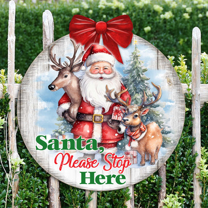 Santa Please Stop Here Sign Front door welcome sign Main entrance banner Welcome sign - Wooden front porch decor - 933116H-1
