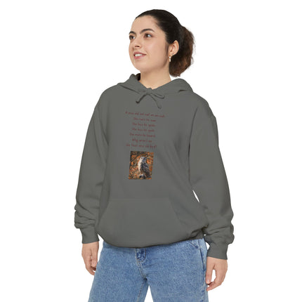 Poetic Owl Hoodie — White Sweatshirt with Verse and Owl Art